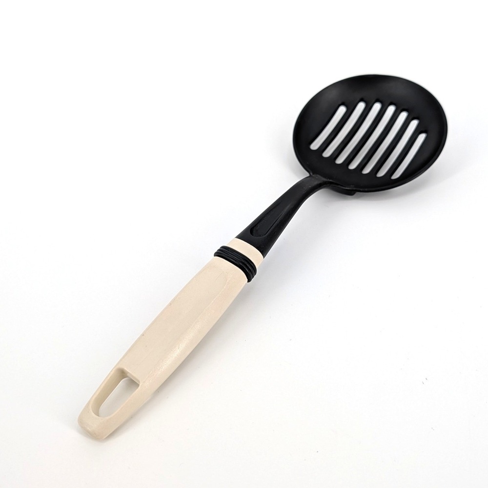 Vintage Slotted Skimmer Spoon Black Nylon Cream Handle Kitchen Tool‎ 11"